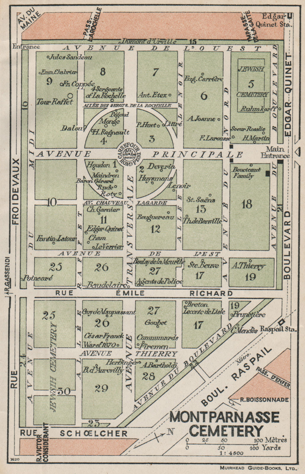 CIMETIÈRE CIMITIERE MONTPARNASSE CEMETERY. Vintage map plan. Paris 1927